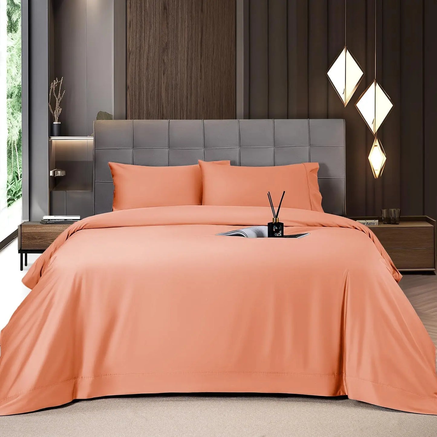 Bamboo Sheets Set 6 Pc,Cooling Breathable & Hotel Luxury Super Silky Soft, 16'' Deep Pocket.