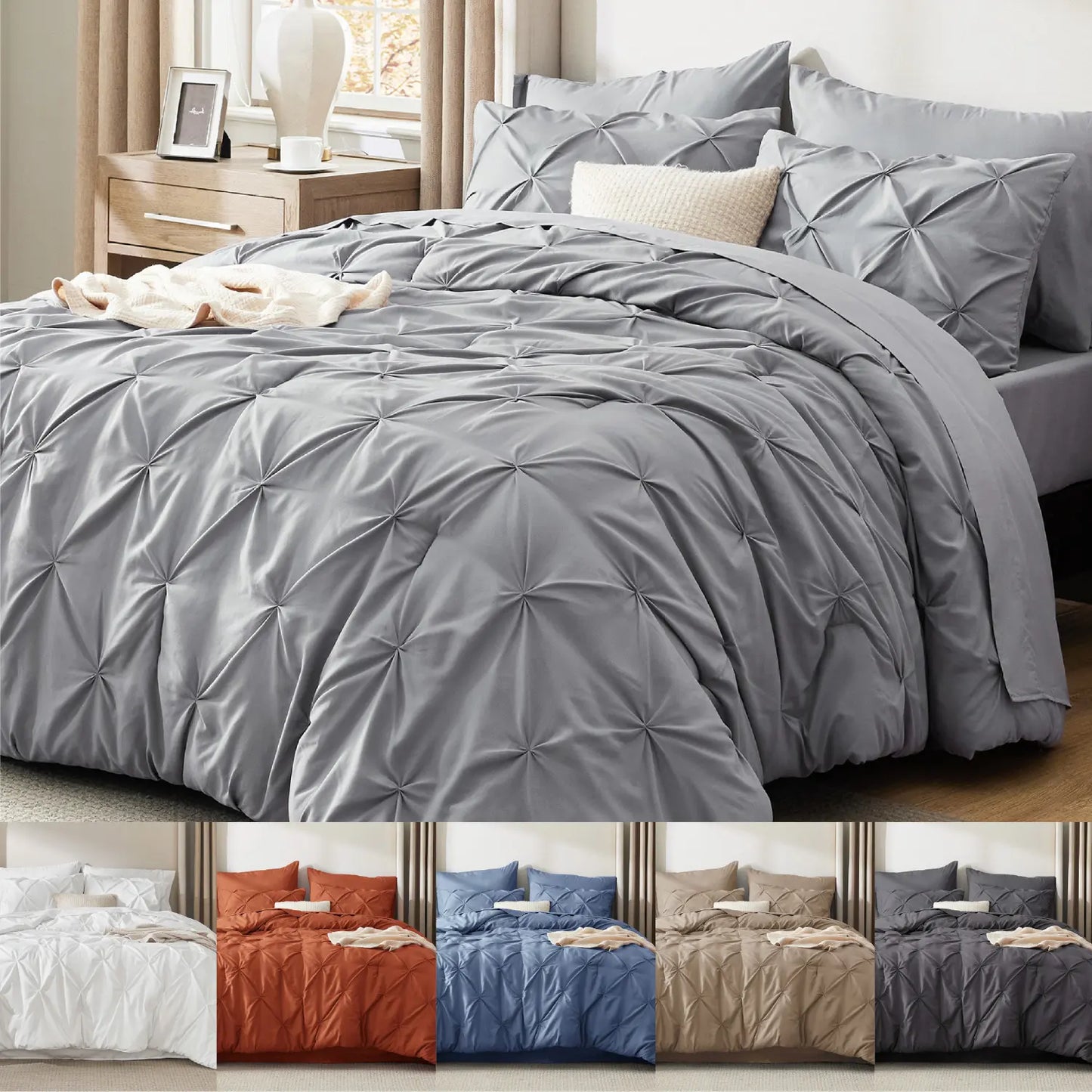 7PCS King Size Pintuck Comforter Set | Bedsure Cloud Soft Hotel Quality All Season Bedding