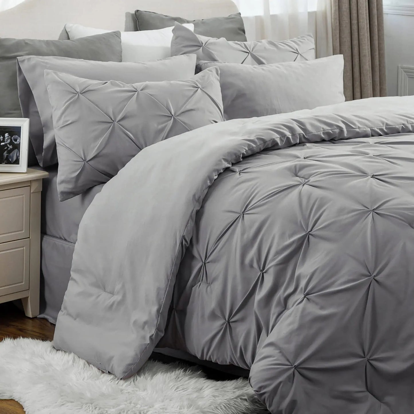 7PCS King Size Pintuck Comforter Set | Bedsure Cloud Soft Hotel Quality All Season Bedding