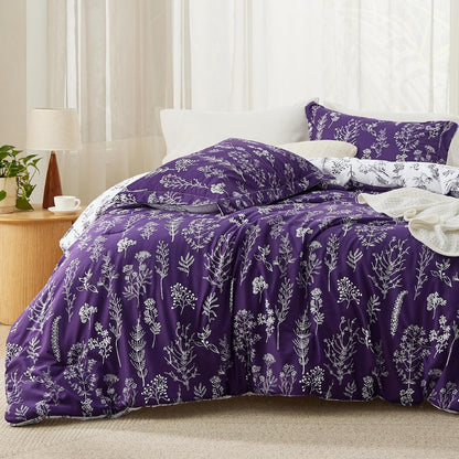 3Pcs Reversible Botanical Floral Comforter Set, Lightweight Soft Summer Bedding Set with 2 Pillow Shams, Bedroom Bedding Gift