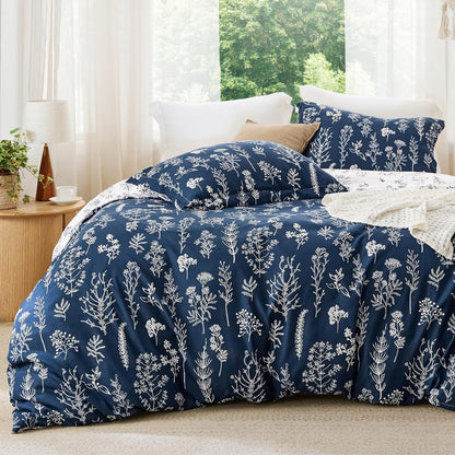 3Pcs Reversible Botanical Floral Comforter Set, Lightweight Soft Summer Bedding Set with 2 Pillow Shams, Bedroom Bedding Gift