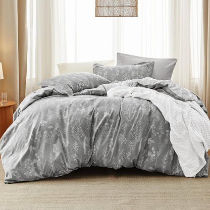 3Pcs Reversible Botanical Floral Comforter Set, Lightweight Soft Summer Bedding Set with 2 Pillow Shams, Bedroom Bedding Gift
