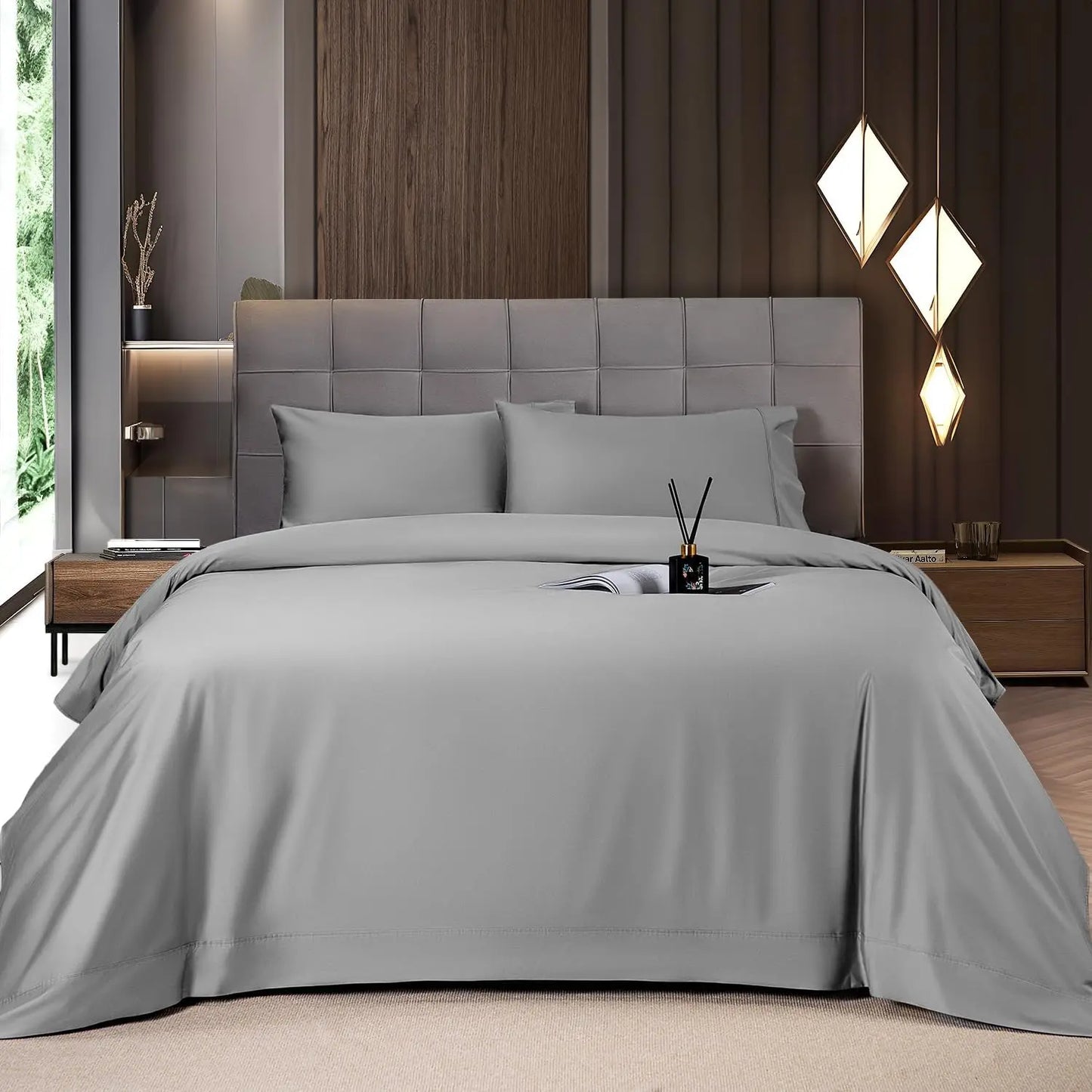 Bamboo Sheets Set 6 Pc,Cooling Breathable & Hotel Luxury Super Silky Soft, 16'' Deep Pocket.