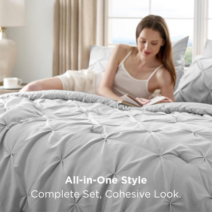 7PCS King Size Pintuck Comforter Set | Bedsure Cloud Soft Hotel Quality All Season Bedding