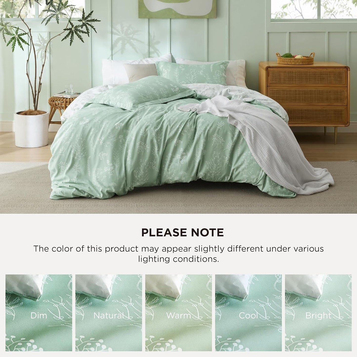 3Pcs Reversible Botanical Floral Comforter Set, Lightweight Soft Summer Bedding Set with 2 Pillow Shams, Bedroom Bedding Gift