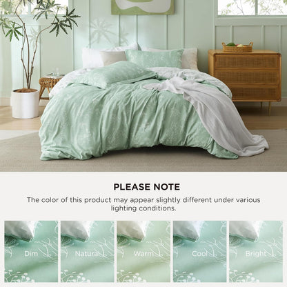 3Pcs Reversible Botanical Floral Comforter Set, Lightweight Soft Summer Bedding Set with 2 Pillow Shams, Bedroom Bedding Gift